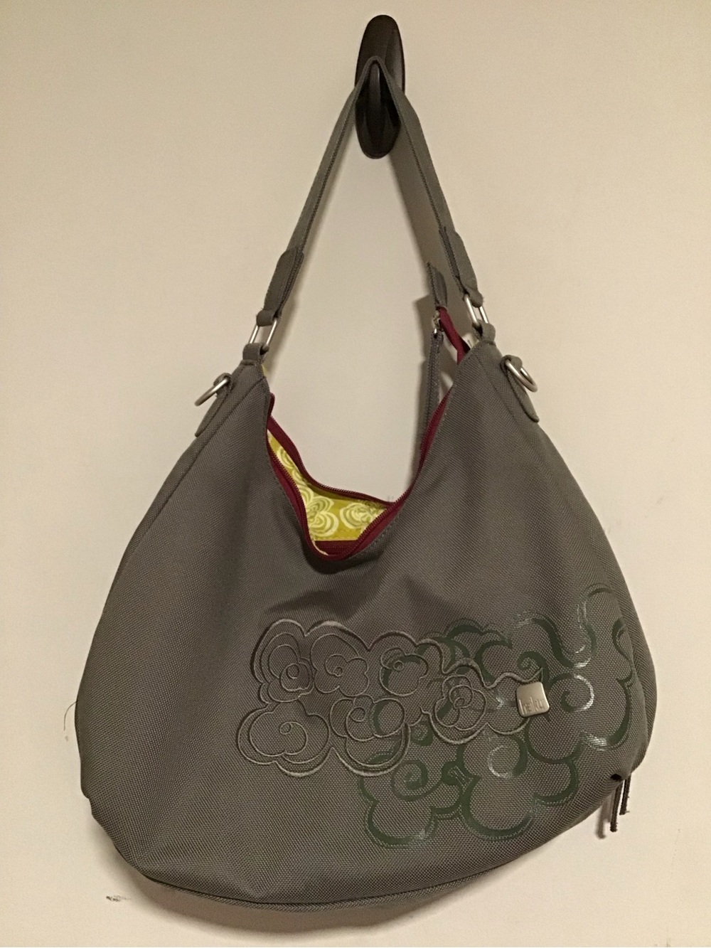 Gray Floral Applique Hobo Bag - Unbranded